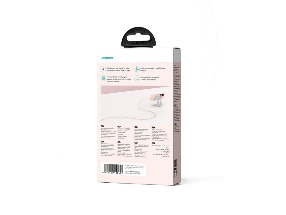 Cable USB-A/USB-C Joyroom Serie Multicolor S-A34 de 100 W y 1 m - Rosa