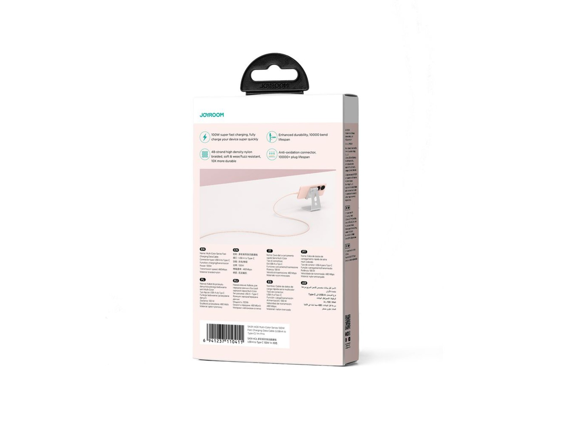 Cable USB-A/USB-C Joyroom Serie Multicolor S-A34 de 100 W y 1 m - Rosa