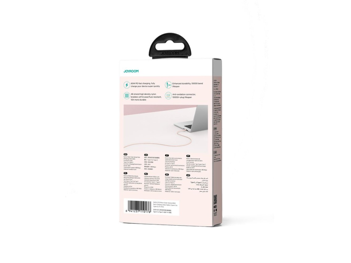 Cable USB-C / USB-C PD de 60 W y 1 m de la serie multicolor de Joyroom S-A34 - Rosa