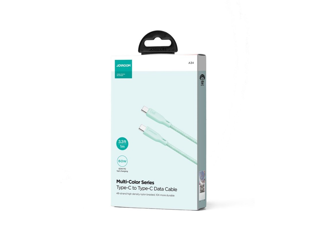 Cable USB-C / USB-C PD de 60 W de la serie multicolor S-A34 de Joyroom, 1 m - verde