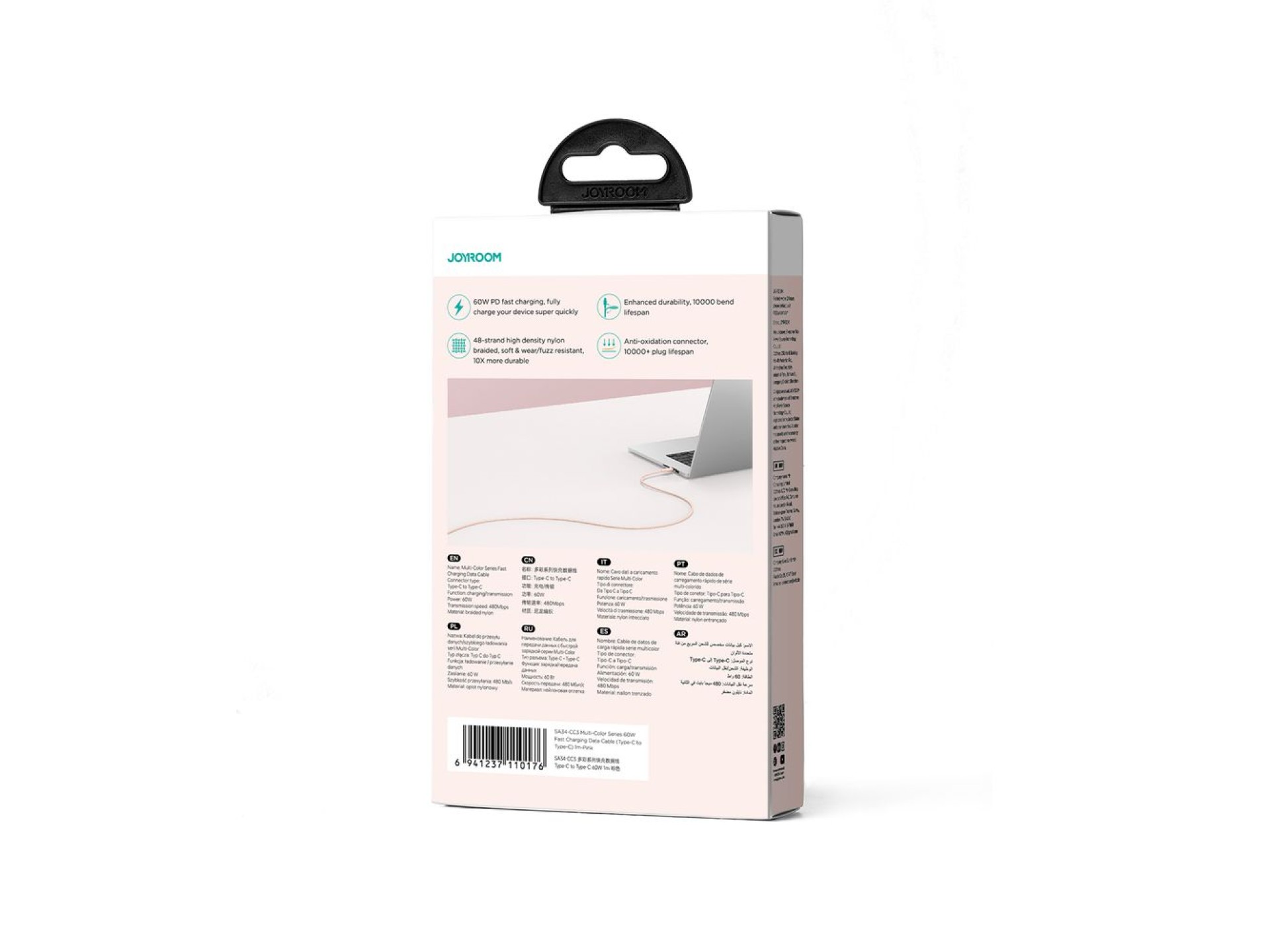 Cable USB-C / USB-C PD de 60 W y 1 m de la serie multicolor de Joyroom S-A34 - Rosa