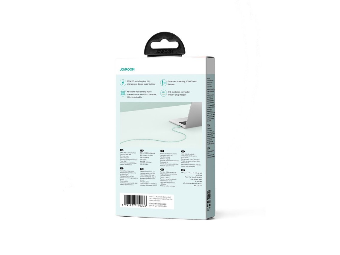 Cable USB-C / USB-C PD de 60 W de la serie multicolor S-A34 de Joyroom, 1 m - verde