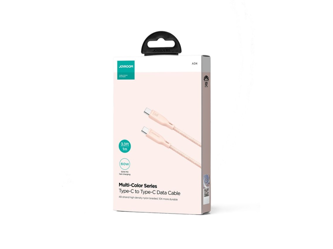 Cable USB-C / USB-C PD de 60 W y 1 m de la serie multicolor de Joyroom S-A34 - Rosa