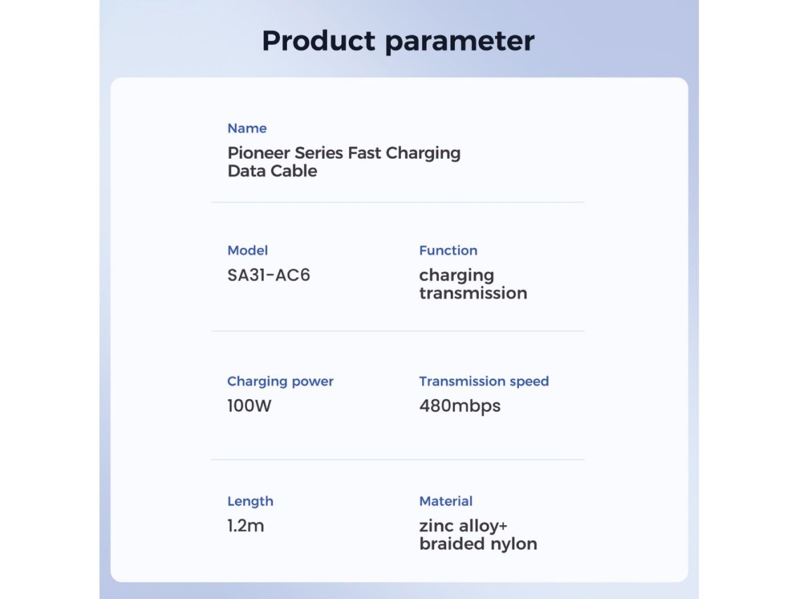 Joyroom Pioneer Series SA31-AC6 USB-A / USB-C Cable 100W 1.2m - Black