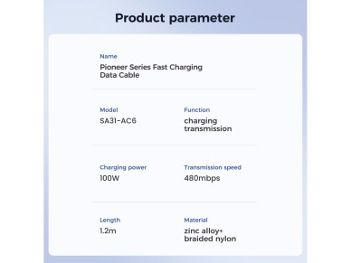 Cabo USB-A/USB-C Joyroom Pioneer Series SA31-AC6 100W 1,2m - Preto