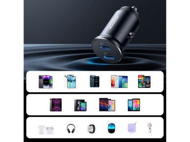 Cargador de coche peque�o met�lico Joyroom JR-CCN06 de 30 W con 2 puertos USB-C - Negro