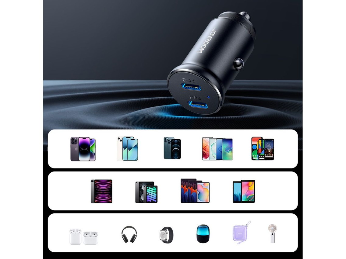 Joyroom JR-CCN06 30W 2x USB-C Metal Mini Car Charger - Black