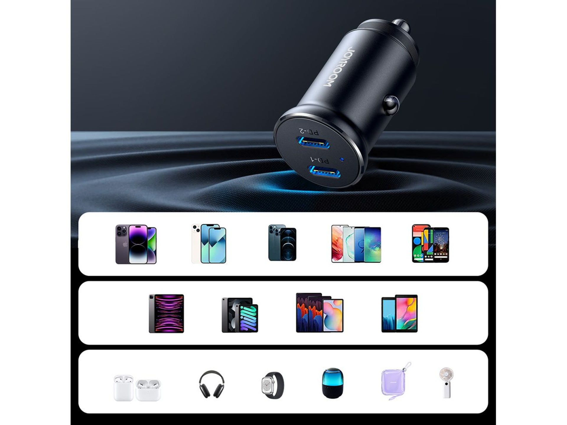 Joyroom JR-CCN06 30W 2x USB-C Metal Mini Car Charger - Black