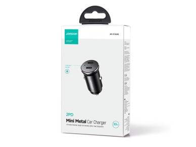 Cargador de coche peque�o met�lico Joyroom JR-CCN06 de 30 W con 2 puertos USB-C - Negro