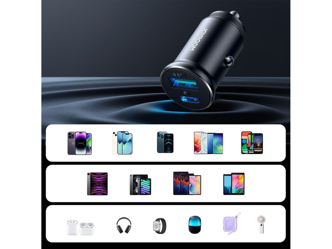 Joyroom JR-CCN05 30W USB-A USB-C Mini Car Charger - Black