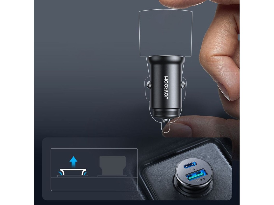 Joyroom JR-CCN05 30W USB-A USB-C Mini Car Charger - Black