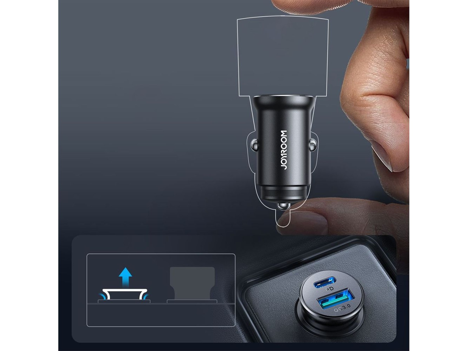 Joyroom JR-CCN05 30W USB-A USB-C Mini Car Charger - Black
