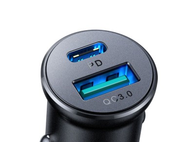 Carregador veicular mini USB-A USB-C Joyroom JR-CCN05 de 30 W - Preto