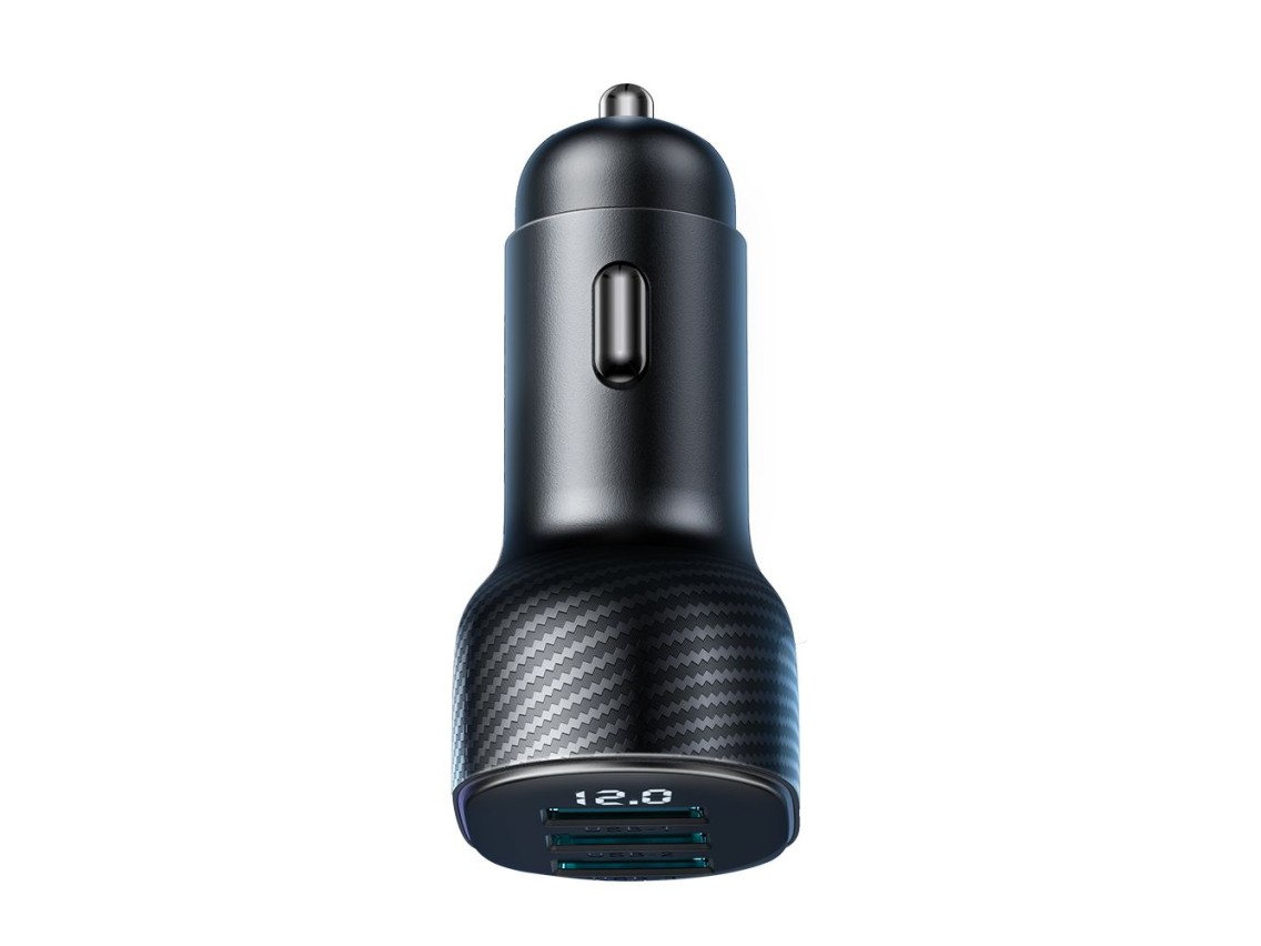 Cargador de coche Joyroom JR-CCD03 de 3,4 A con pantalla y 3 puertos USB-A - Negro