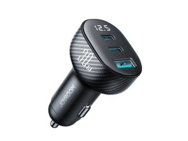 Carregador veicular Joyroom JR-CCD04 30W com 2 portas USB-C e USB-A e visor - preto