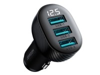Cargador de coche Joyroom JR-CCD03 de 3,4 A con pantalla y 3 puertos USB-A - Negro Cargador de coche Joyroom JR-CCD03 de 3,4 A con pantalla y 3 puertos USB-A - Negro