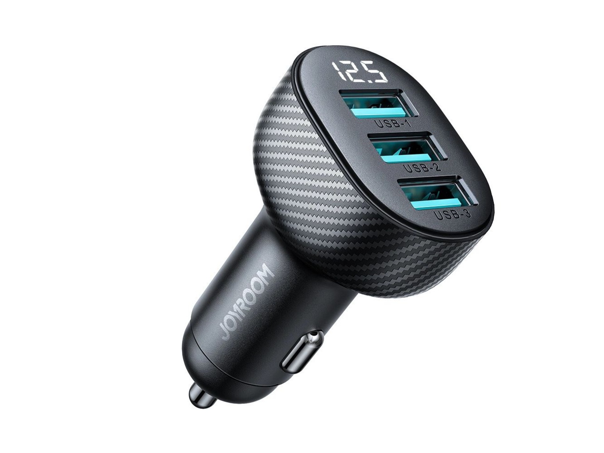 Cargador de coche Joyroom JR-CCD03 de 3,4 A con pantalla y 3 puertos USB-A - Negro