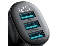 Cargador de coche Joyroom JR-CCD03 de 3,4 A con pantalla y 3 puertos USB-A - Negro Cargador de coche Joyroom JR-CCD03 de 3,4 A con pantalla y 3 puertos USB-A - Negro