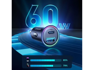 Carregador mini USB-A USB-C Joyroom JR-CCN04 de 60 W - preto