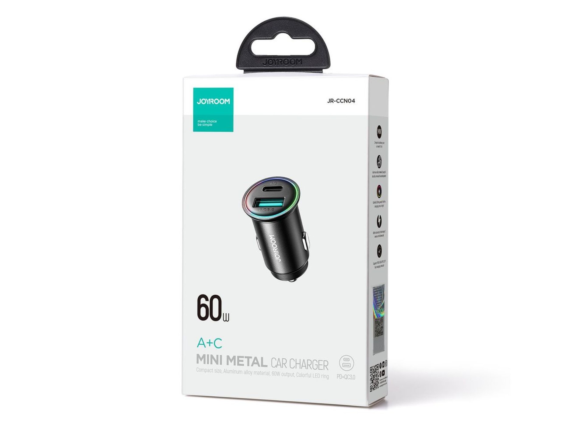 Carregador mini USB-A USB-C Joyroom JR-CCN04 de 60 W - preto