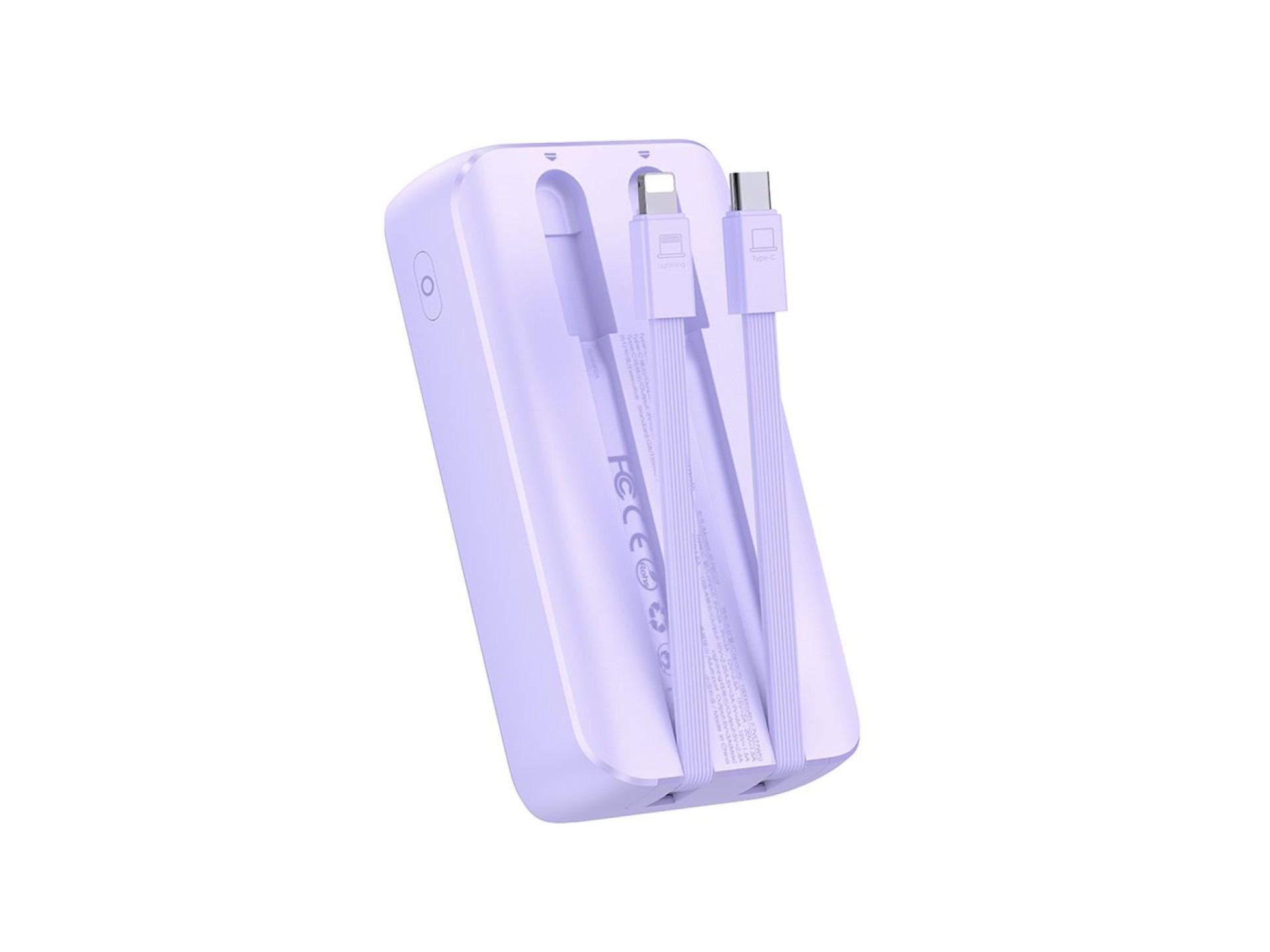 Mini power bank Joyroom JR-PBC06 com cabos USB-C/Lightning integrados, 30W, 10000mAh - roxo