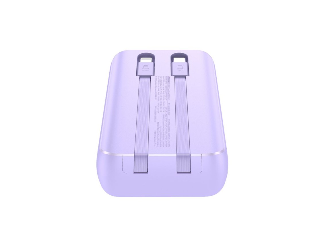 Mini power bank Joyroom JR-PBC06 com cabos USB-C/Lightning integrados, 30W, 10000mAh - roxo