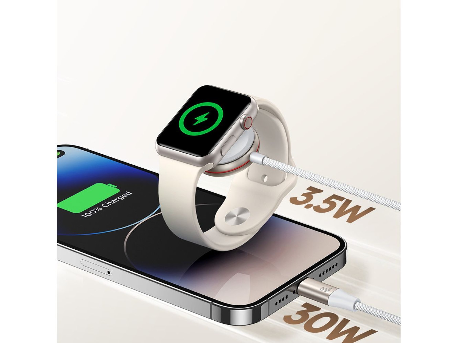 Joyroom 2 in 1 Lightning cable and inductive charger for Apple Watch 1.5m white (S-IW012)