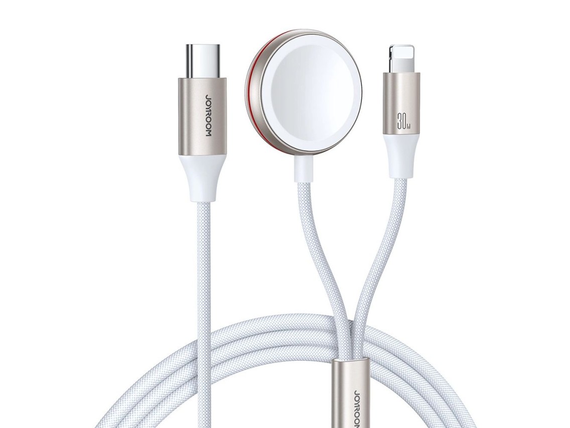 Joyroom 2 in 1 Lightning cable and inductive charger for Apple Watch 1.5m white (S-IW012)