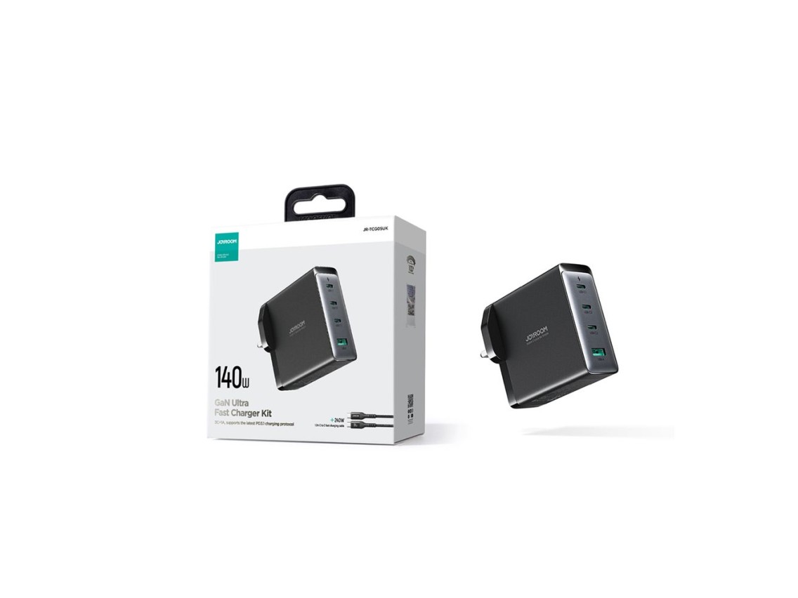 Carregador GaN Joyroom JR-TCG05UK 140W 3x USB-C USB-A + USB-C / Cabo USB-C 240W 1,2m