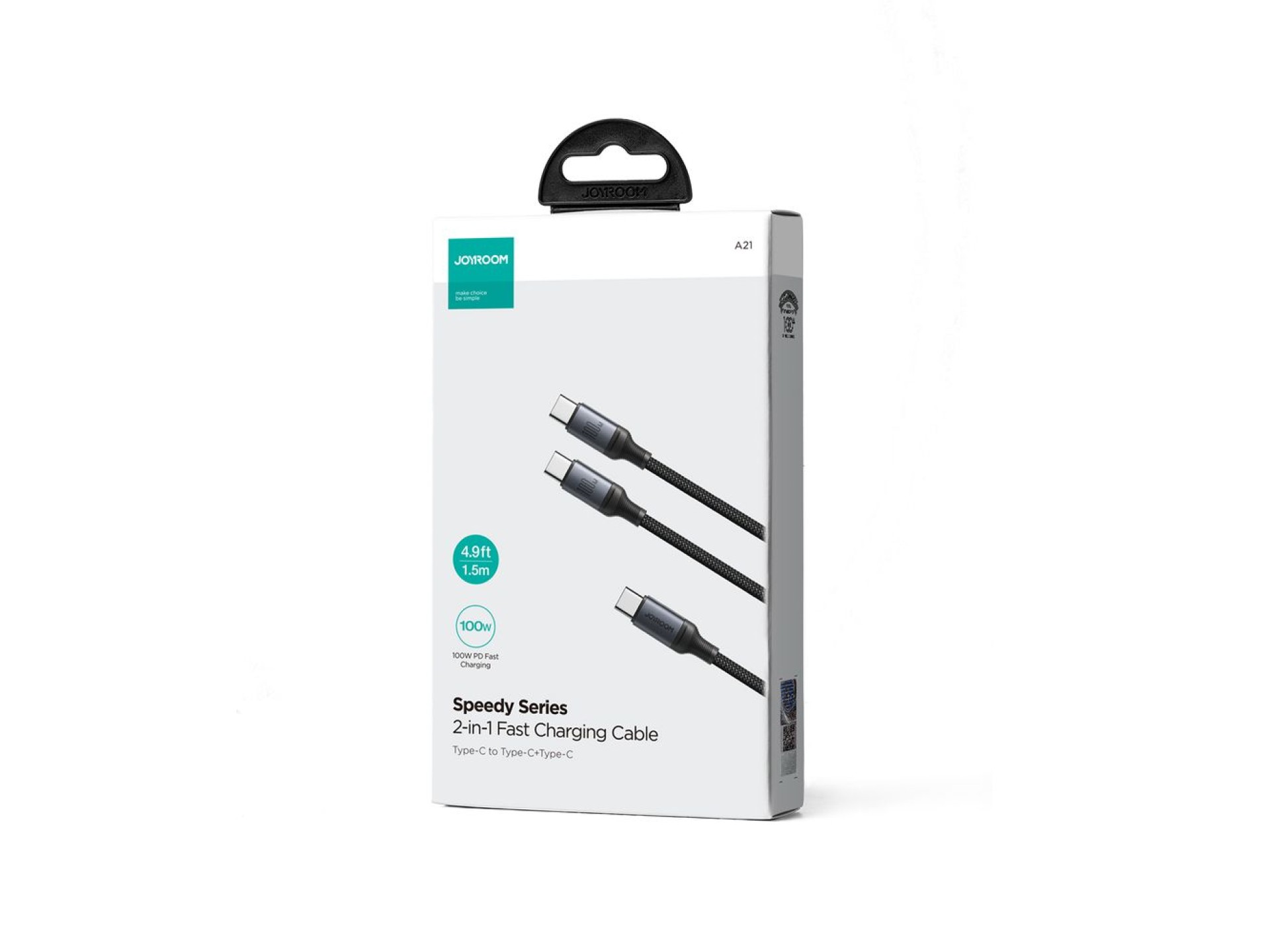 Cable USB-C/USB-C Joyroom Speedy Series S-A21 2 en 1, 100 W, 1,5 m, negro