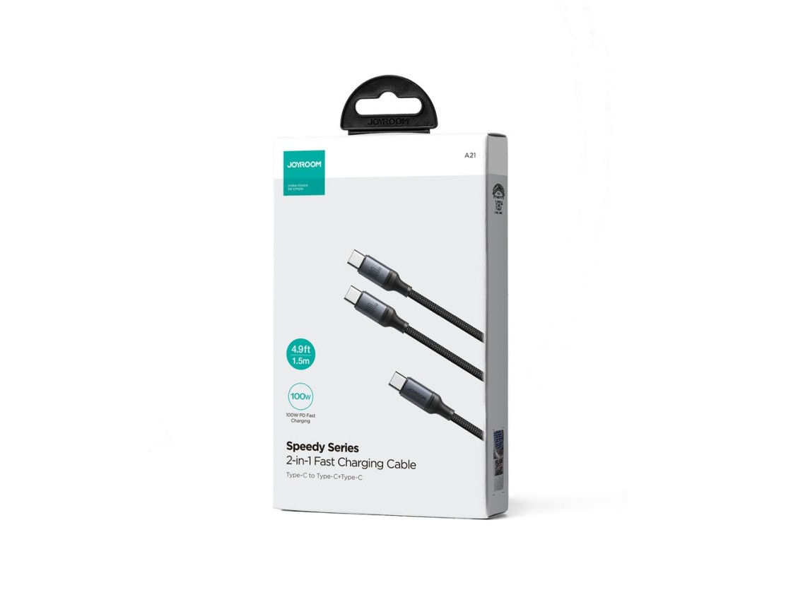 Cable USB-C/USB-C Joyroom Speedy Series S-A21 2 en 1, 100 W, 1,5 m, negro