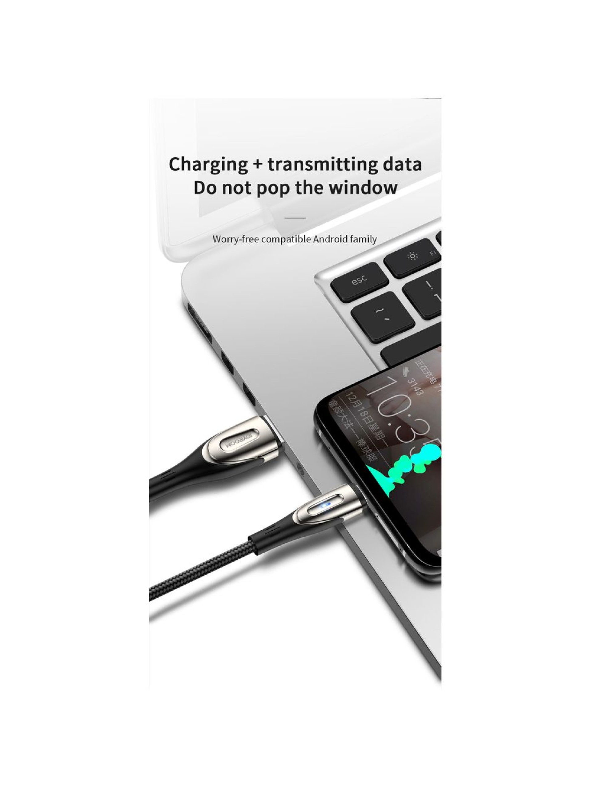 Joyroom Sharp Series S-M411 USB-A / micro USB 3A 2m Cable with Charging Indicator - Black