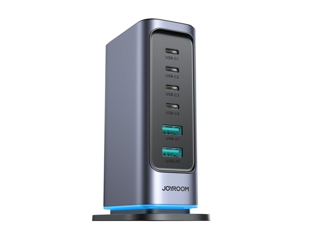Joyroom JR-TCM02 Multiport GaN Charger 65W EU 4x USB-C 2x USB-A - Dark Gray
