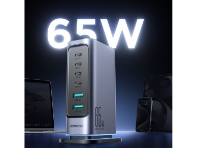 Joyroom JR-TCM02 Multiport GaN Charger 65W EU 4x USB-C 2x USB-A - Dark Gray Joyroom JR-TCM02 Multiport GaN Charger 65W EU 4x USB-C 2x USB-A - Dark Gray