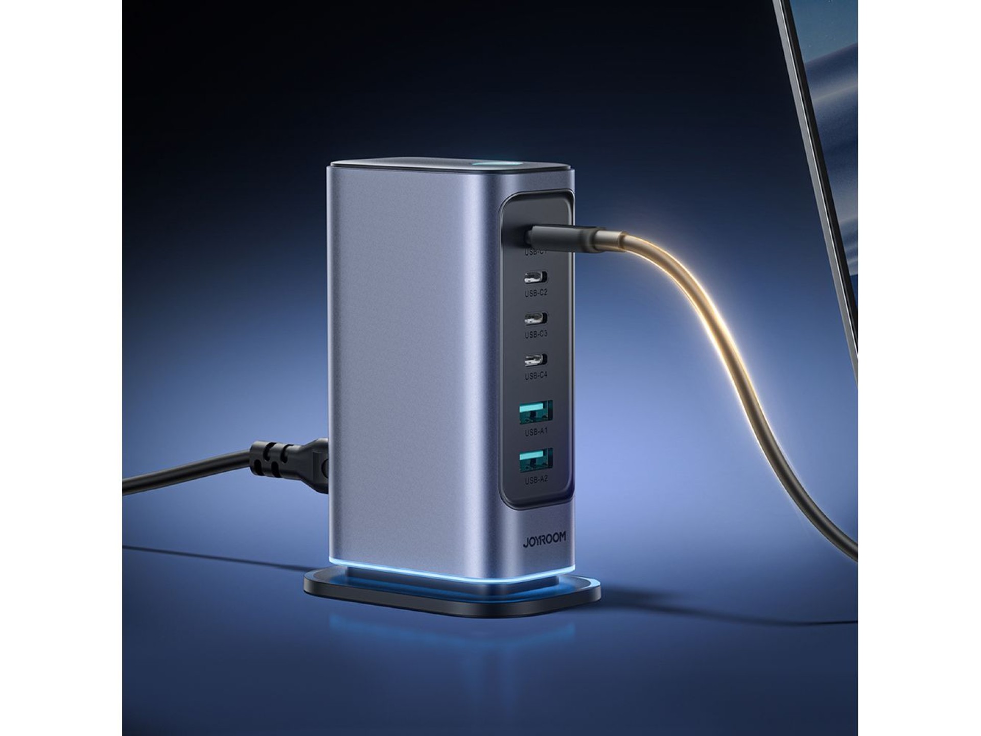 Joyroom JR-TCM02 Multiport GaN Charger 65W EU 4x USB-C 2x USB-A - Dark Gray