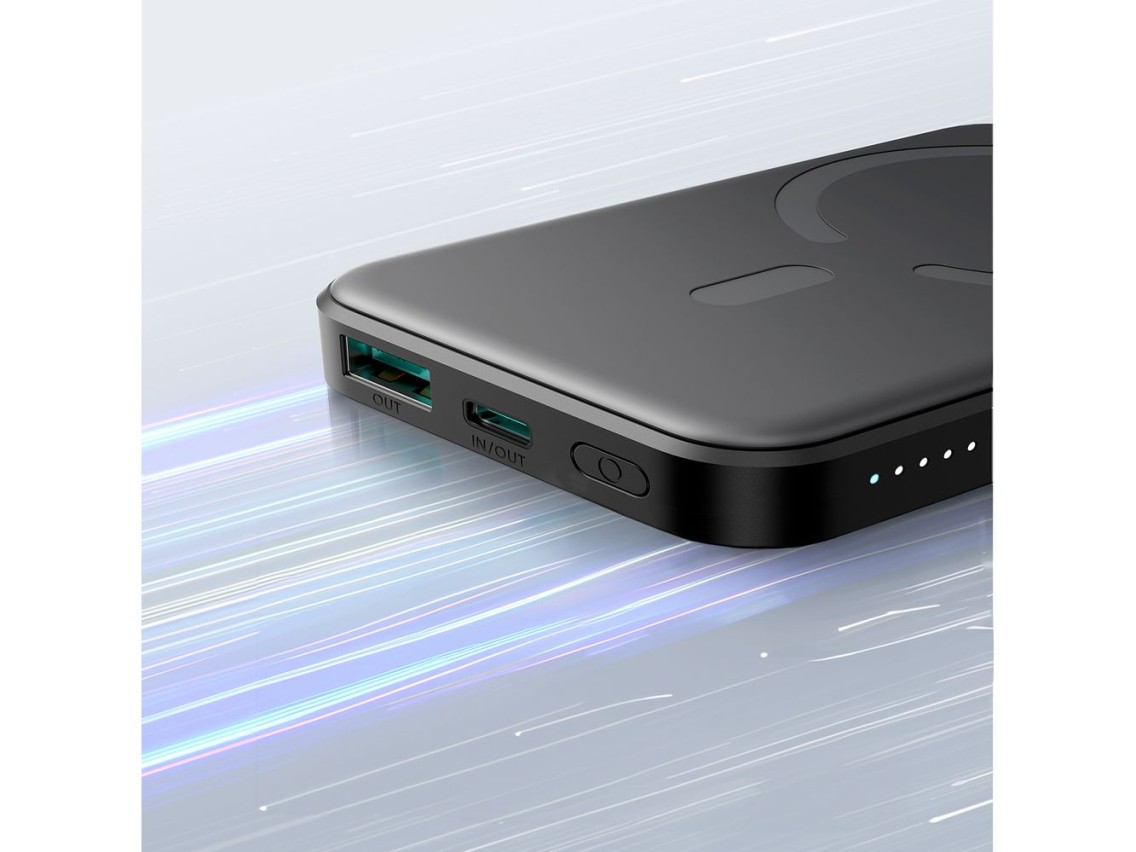 Powerbank Joyroom JR-W020 Mini 5000mAh USB-A USB-C inductivo 20W - negro + cable USB-C / USB-C