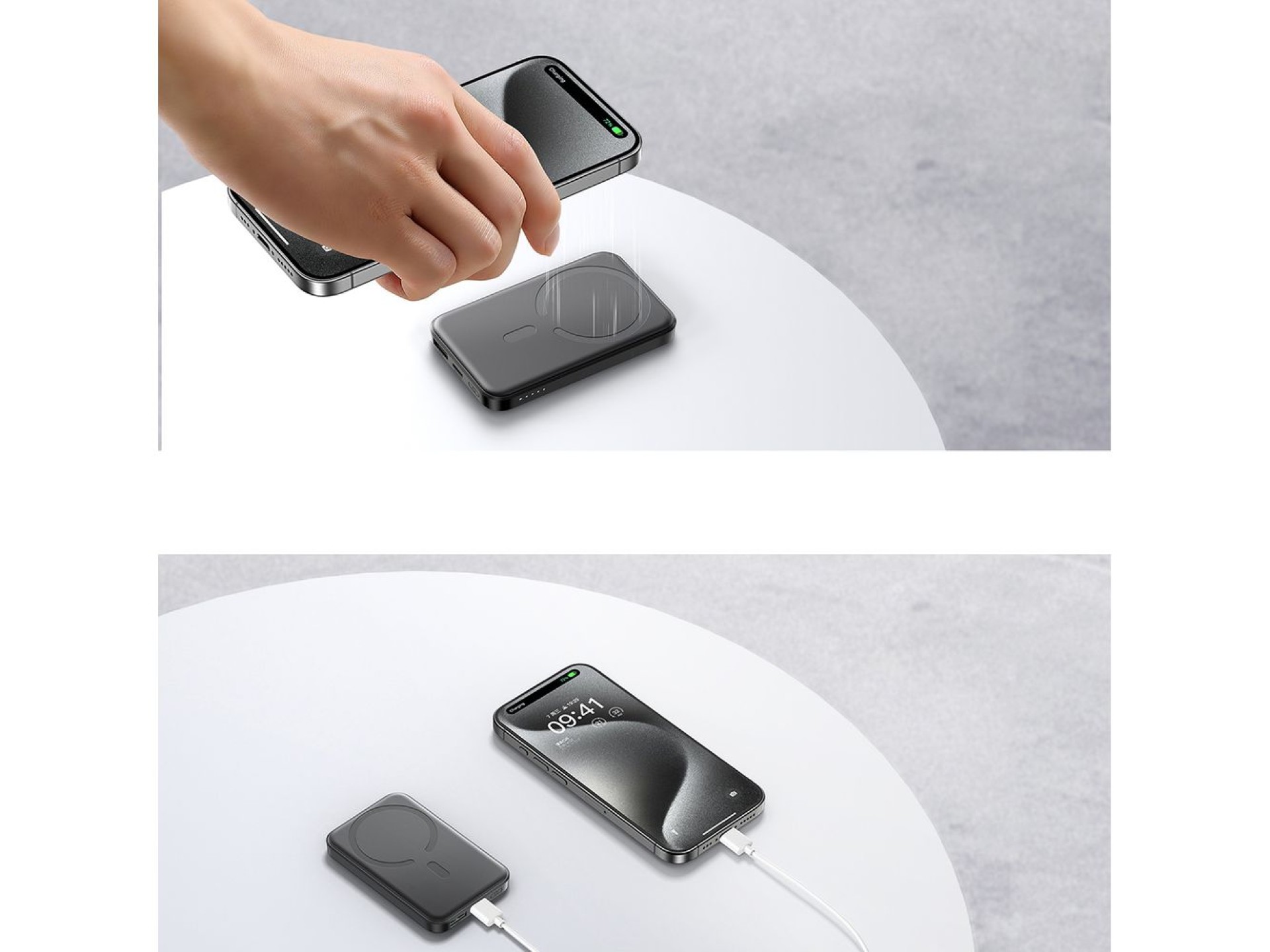 Powerbank Joyroom JR-W020 Mini 5000mAh USB-A USB-C inductivo 20W - negro + cable USB-C / USB-C