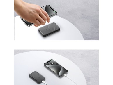 Powerbank Joyroom JR-W020 Mini 5000mAh USB-A USB-C inductivo 20W - negro + cable USB-C / USB-C Powerbank Joyroom JR-W020 Mini 5000mAh USB-A USB-C inductivo 20W - negro + cable USB-C / USB-C