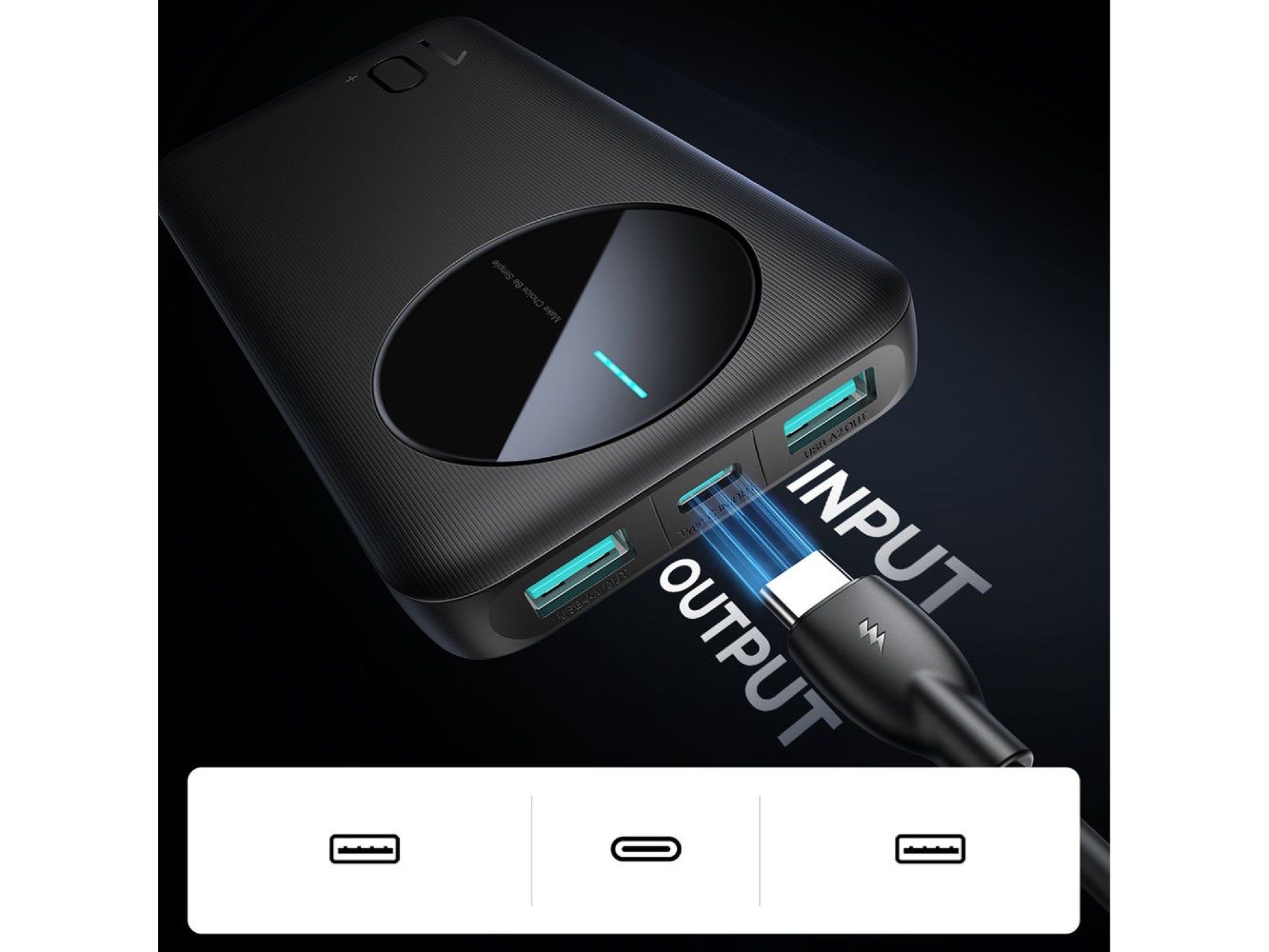 Powerbank Joyroom JR-PBF12 10000mAh 2.4A 2x USB-A 1x USB-C - black
