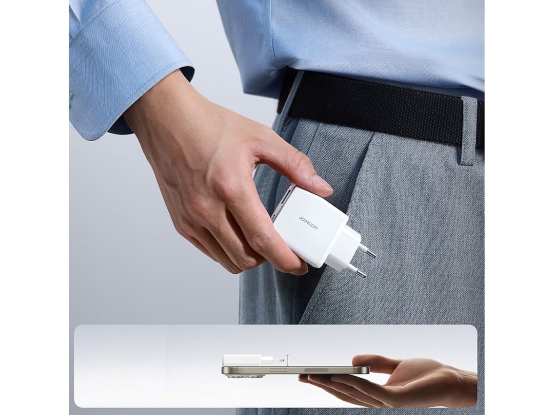 Carregador de parede super fino Joyroom JR-TCF14 20W USB-A USB-C - Branco