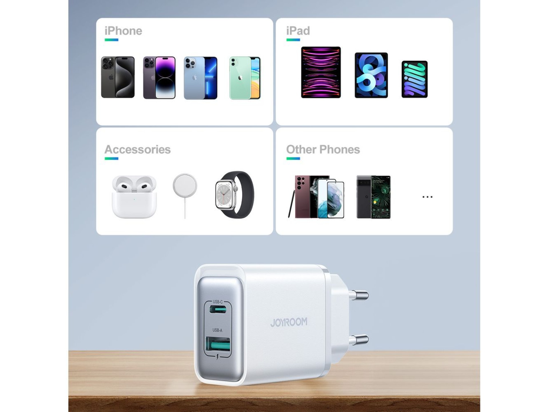 Joyroom JR-TCF15 network charger USB-C / USB-A 30W - white