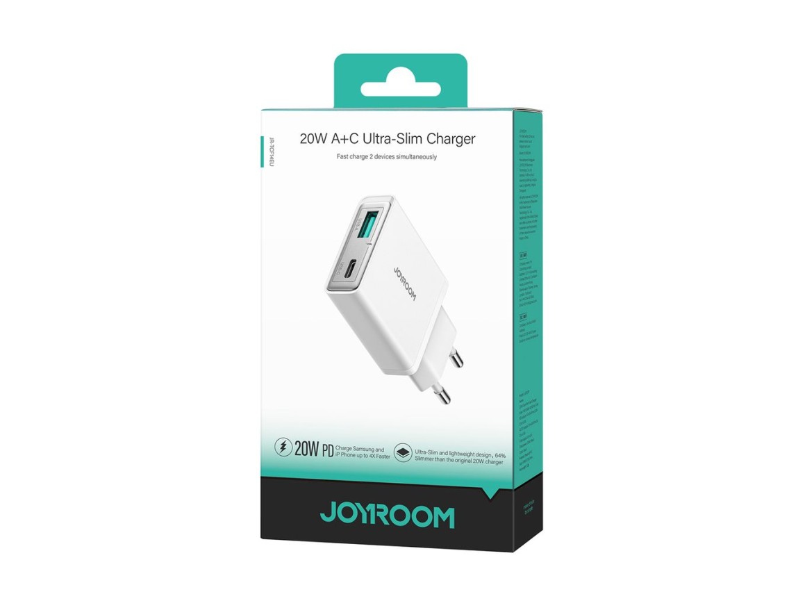 Carregador de parede super fino Joyroom JR-TCF14 20W USB-A USB-C - Branco