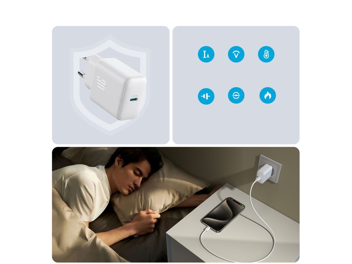 Carregador de rede Joyroom JR-TCF24 USB-C PD 30W QC SFC - branco
