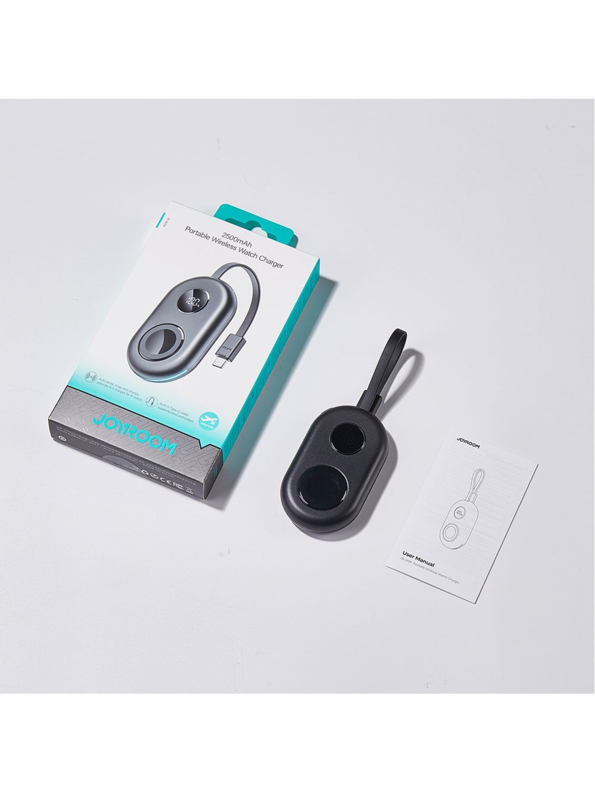 Batería externa Joyroom JR-W09 de 3 W con carga inalámbrica y cable USB-C para Apple Watch - Negra