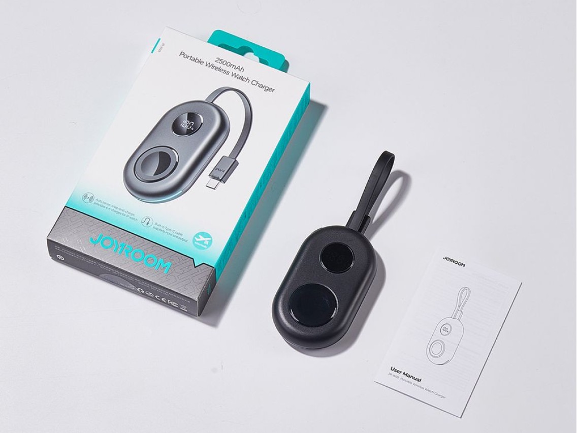 Batería externa Joyroom JR-W09 de 3 W con carga inalámbrica y cable USB-C para Apple Watch - Negra