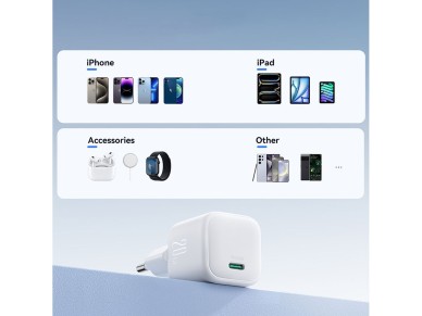 Cargador de pared Joyroom JR-TCG08 GaN de 20 W con suministro de energía - Blanco Cargador de pared Joyroom JR-TCG08 GaN de 20 W con suministro de energía - Blanco