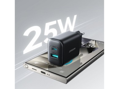 Joyroom JR-TCF13 network charger USB-C / USB-A 25W SFC / PPS / PD - black Joyroom JR-TCF13 network charger USB-C / USB-A 25W SFC / PPS / PD - black