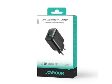 Joyroom JR-TCF13 network charger USB-C / USB-A 25W SFC / PPS / PD - black Joyroom JR-TCF13 network charger USB-C / USB-A 25W SFC / PPS / PD - black