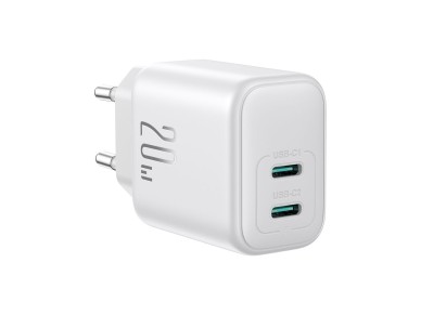 Joyroom JR-TCF12 mains charger 2x USB-C 20W PD / QC 3.0 - white Joyroom JR-TCF12 mains charger 2x USB-C 20W PD / QC 3.0 - white