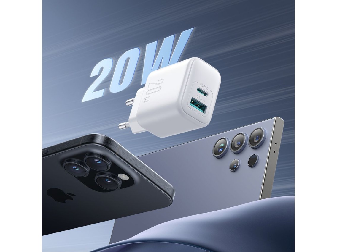 Joyroom JR-TCF21 network charger USB-C / USB-A 20W PD / QC 3.0 - white